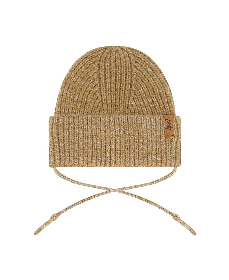 Deux Par Deux Unisex Mid-season Knit Hat With Strings - Baby In Terra Cotta