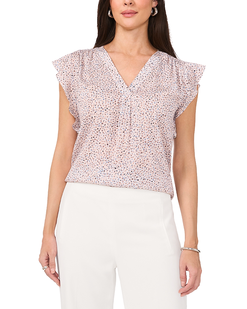 Vince Camuto Ruffled Sleeve V Neck Top In New Ivory
