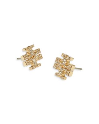 Kira Pavé Double T Stud Earrings in Gold Tone