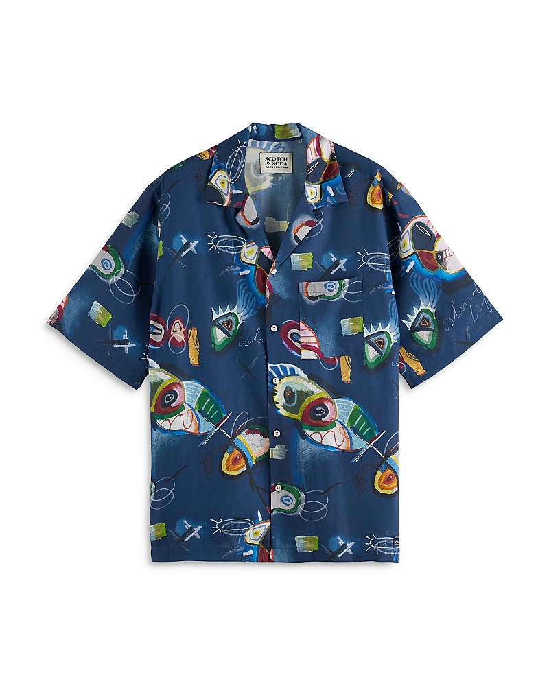 Scotch & Soda Abstract Print Lyocell Camp Shirt In Abstract Island