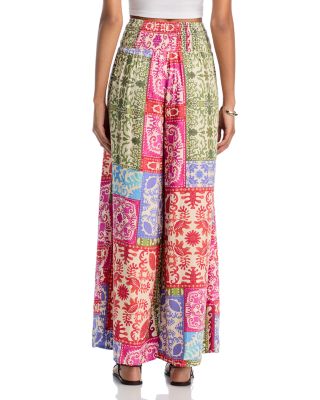 Mixed Print Smocked Waist Wide Leg Pants - Exclusive 