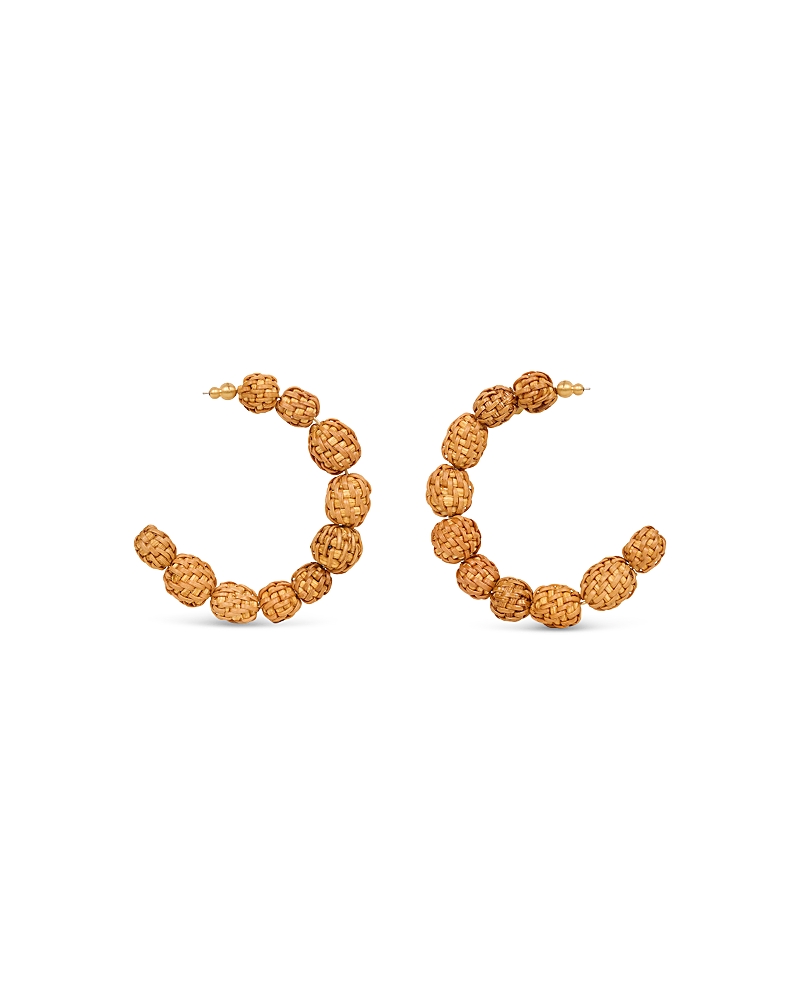 Cult Gaia Akira Green Beaded C Hoop Earrings In Gold Tone In Tan