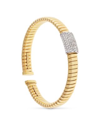 18K Yellow Gold Via Mercanti Tubogas Diamond Cylinder Bangle Bracelet