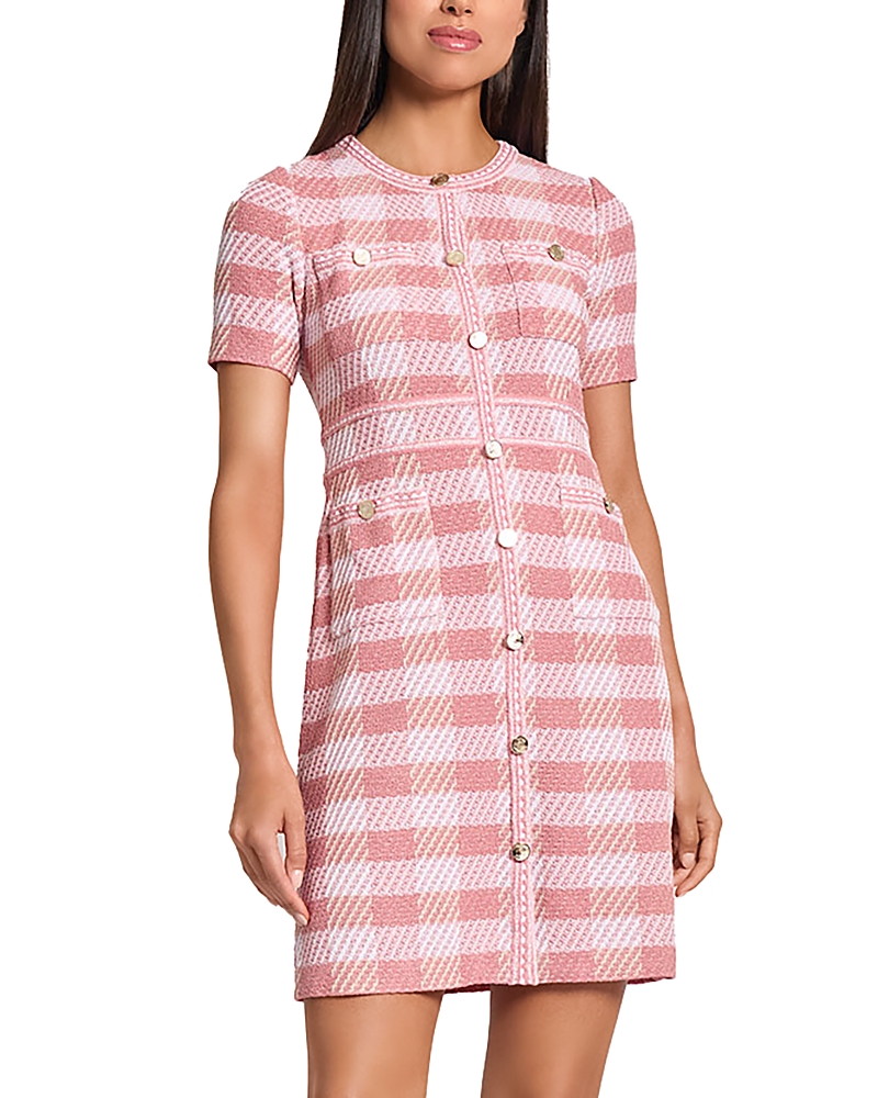 Misook Plaid Button Front Sheath Dress