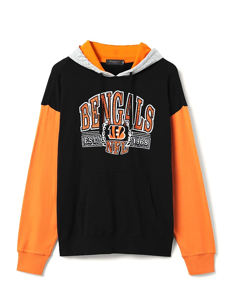 Junk Food Clothing Unisex Nfl Cincinnati Bengals Tri Color Block Hoodie In Midnight/orange/heather Grey