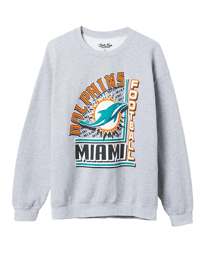Junk Food Clothing Unisex Nfl Miami Dolphins Backfield Crew Fleece Sweatshirt In Heather Grey