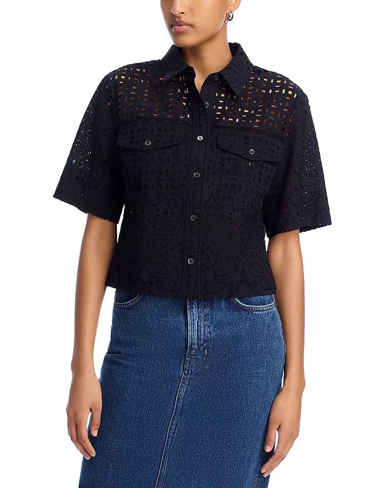 Veronica Beard Spruce Eyelet Top