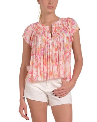 Elan - Printed Frilled Short Sleeve Top