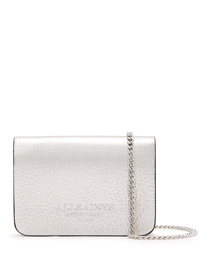 Allsaints Honore Grained Card Holder Crossbody In Silver