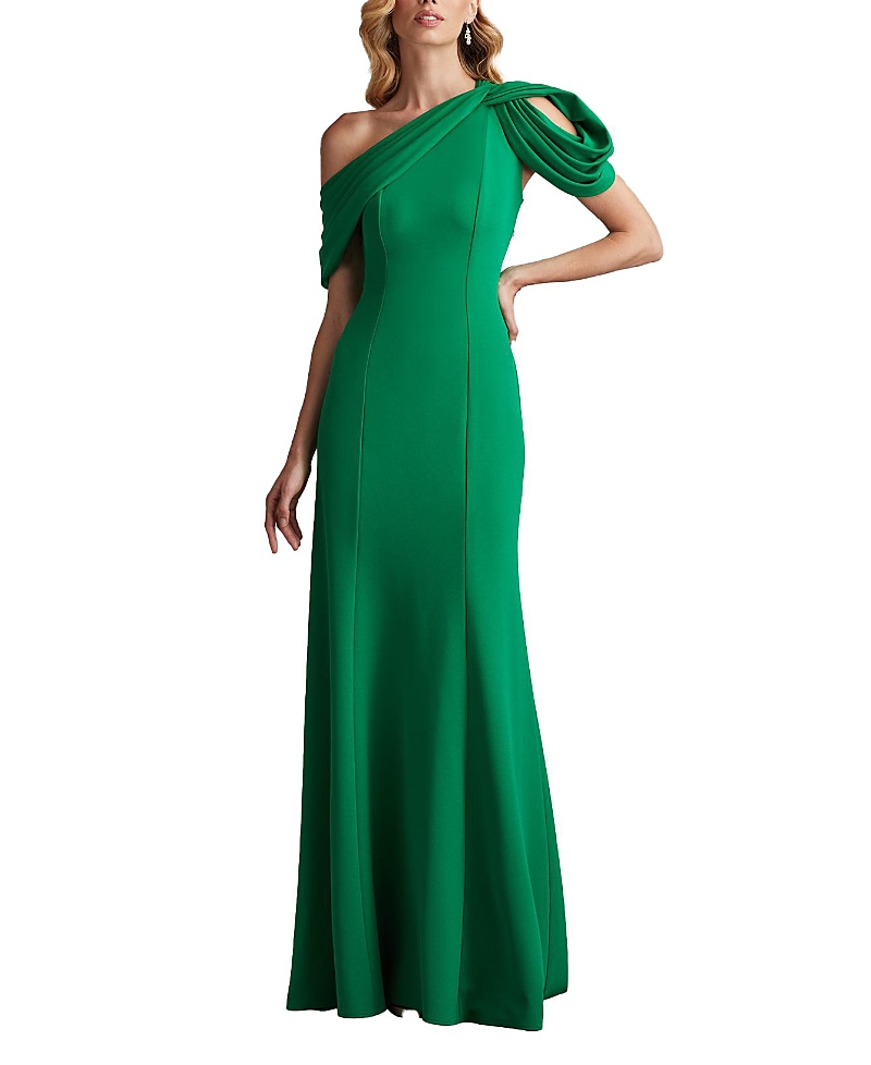 Tadashi Shoji Textured Crepe One Shoulder Draped Gown In Green