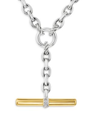 Mercer Petite Toggle Chain Necklace in Sterling Silver and 18K Yellow Gold with Diamonds, 4.5mm
