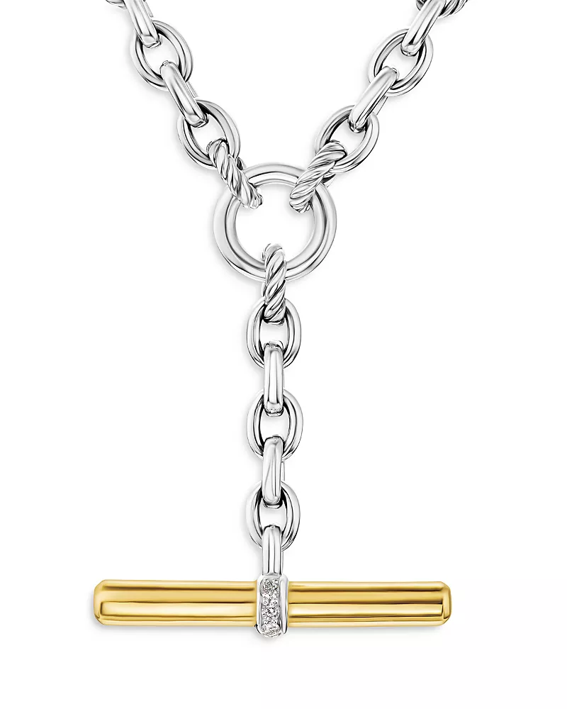 David Yurman Mercer Petite Toggle Chain Necklace in Sterling Silver and 18K Yellow Gold with Diamonds, 4.5mm