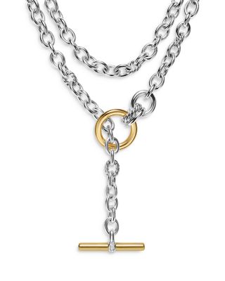 Mercer Double Row Toggle Chain Necklace in Sterling Silver with 18K Yellow Gold and Diamonds, 12.7mm