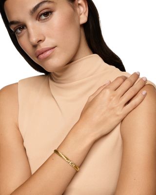 Sculpted Cable Buckle Bracelet in 18K Yellow Gold with Diamonds, 6mm