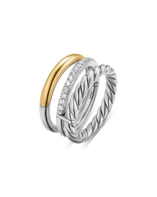 DY Mercer Three Row Ring in Sterling Silver with 18K Yellow Gold and Diamonds, 8.9mm  