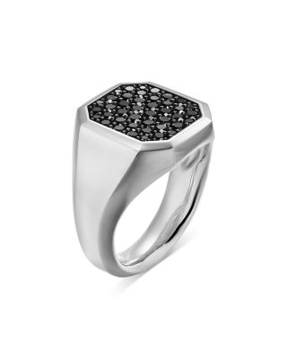 Men's Streamline Signet Ring in Sterling Silver with Black Diamonds, 18mm