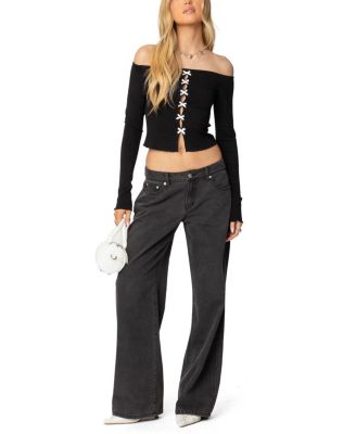 Contrast Bow Off Shoulder Top