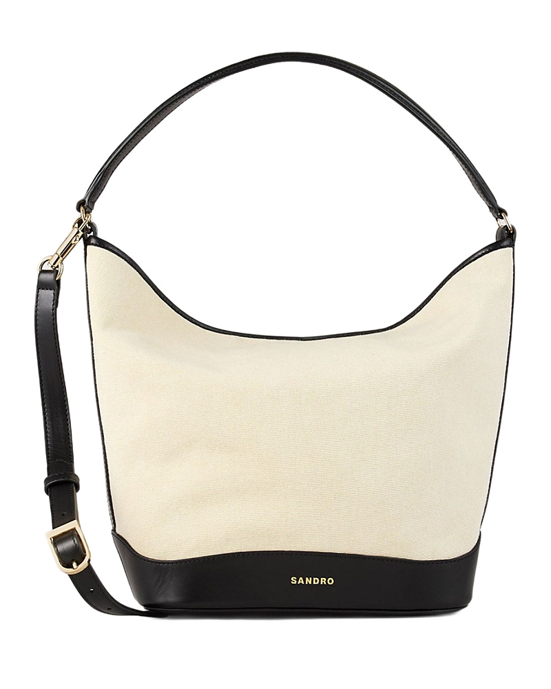 Sandro Canvas-leather Tangoso Bucket Bag In Ecru/black