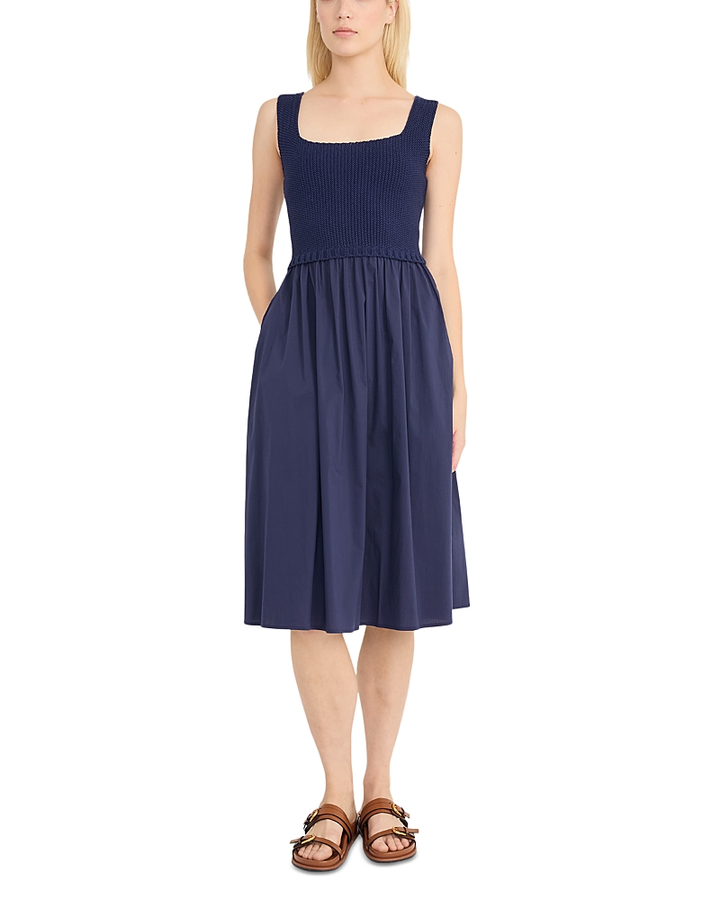 Luxely Mixed Media A-line Dress In Evening Blue