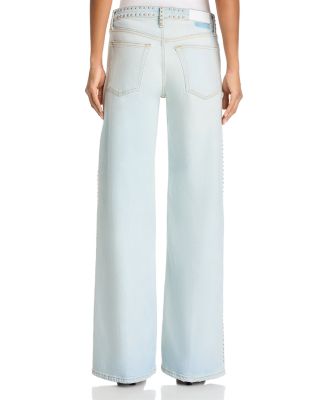 Studded Mid Rise Wide Leg Jeans in Acqua Stud