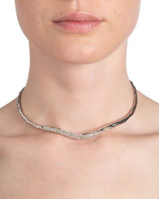 Solanales Crystal Skinny Structured Collar Necklace in Silver Tone, 4.75" 
