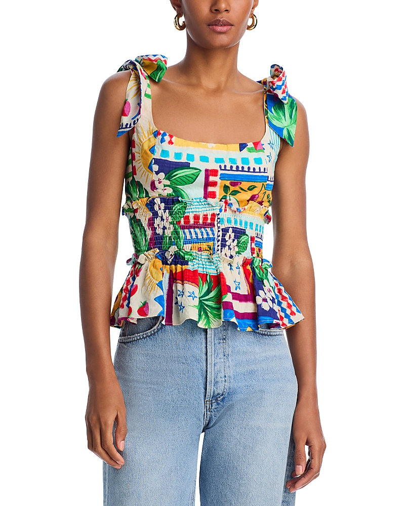 Aqua Cherry Smocked Tie Tank Top - Exclusive