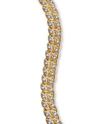 Men's Curb Chain Bracelet in 18K Yellow Gold with Diamonds, 6mm