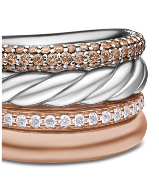 DY Mercer Melange Multi Row Ring in Sterling Silver with 18K Rose Gold and Pav&eacute; Cognac Diamonds
