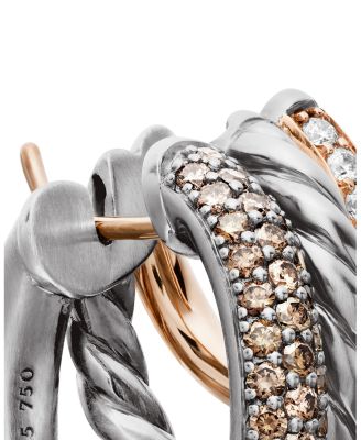 18K Rose Gold & Sterling Silver DY Mercer Cognac & White Diamond Pav&eacute; Triple Hoop Earrings