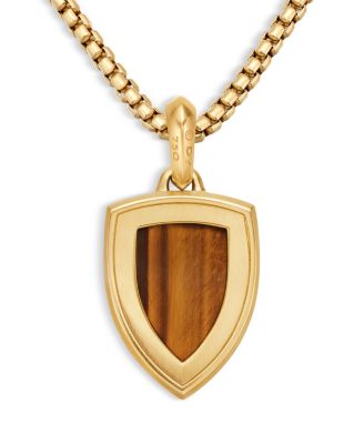 Shield Amulet Pendant in 18K Yellow Gold with Tiger's Eye and Pav&eacute; Cognac Diamonds