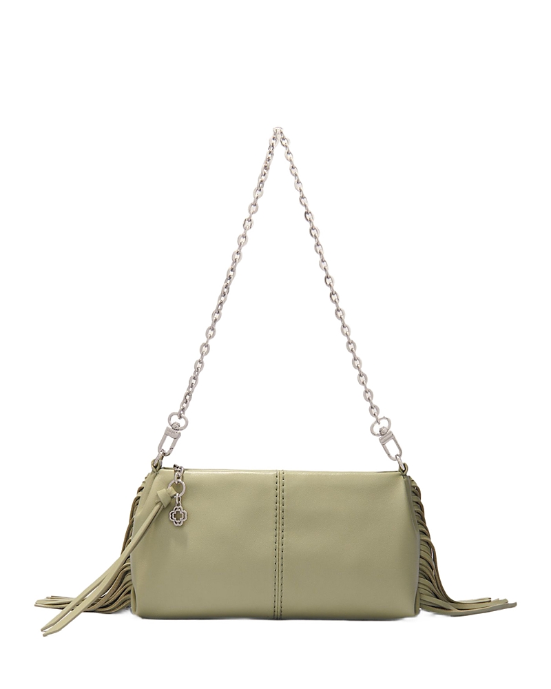 Maje Miss M Fringed Leather Clutch In Almond Green
