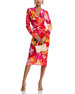 AQUA - Abstract Floral Wrap Dress - Exclusive