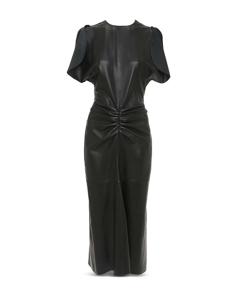 Victoria Beckham Gathered Waist Viscose Dress In Black