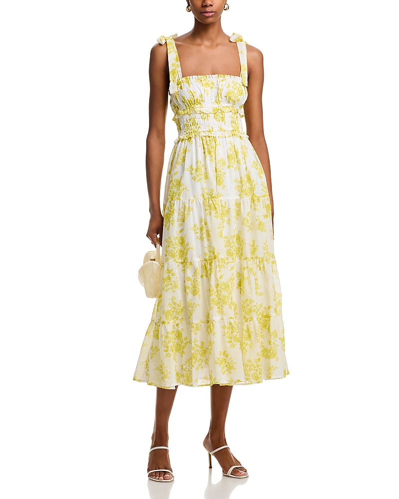AQUA FLORAL TIE STRAP MIDI DRESS - EXCLUSIVE