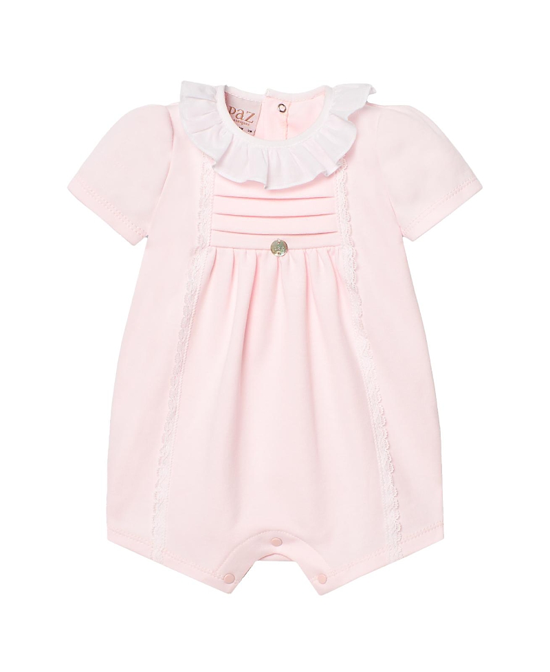 Paz Rodriguez Girls' Interlock Romper - Baby In Chalk Pink/white