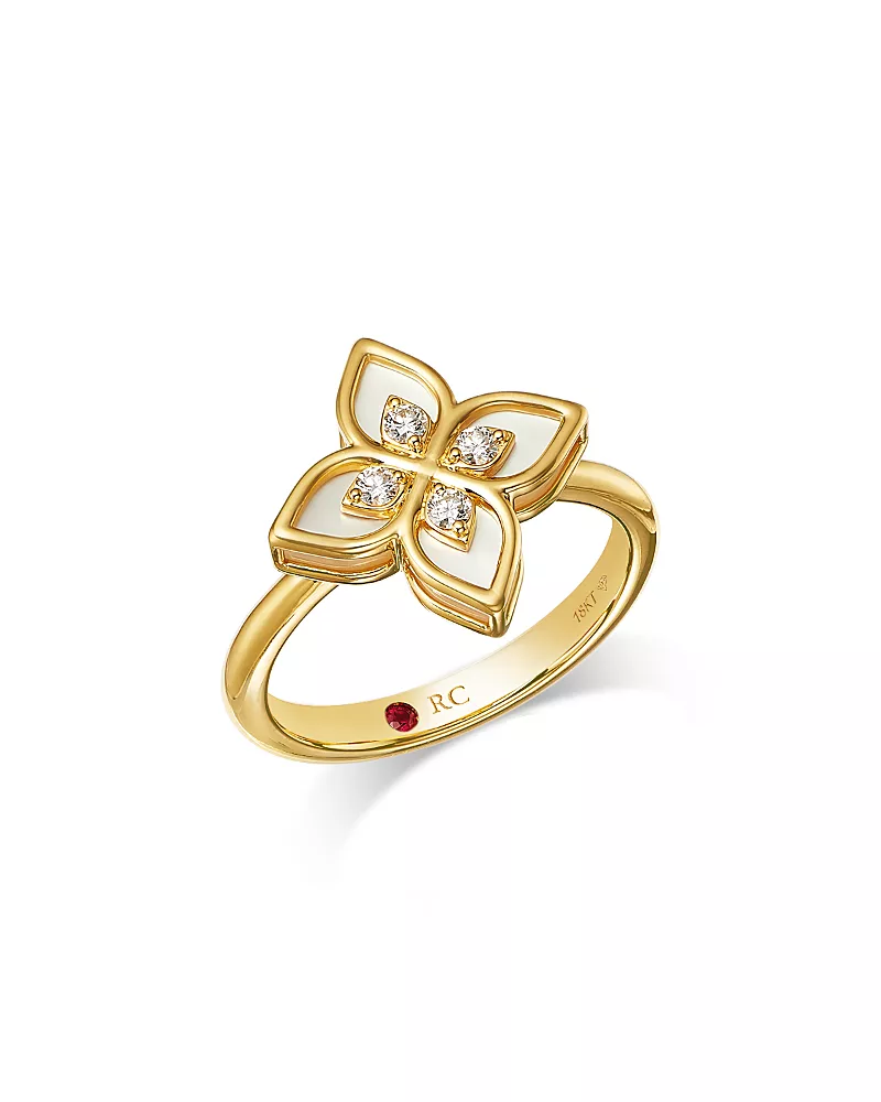 Roberto Coin 18K Yellow Gold Venetian Princess Mother of Pearl & Diamond Flower Ring