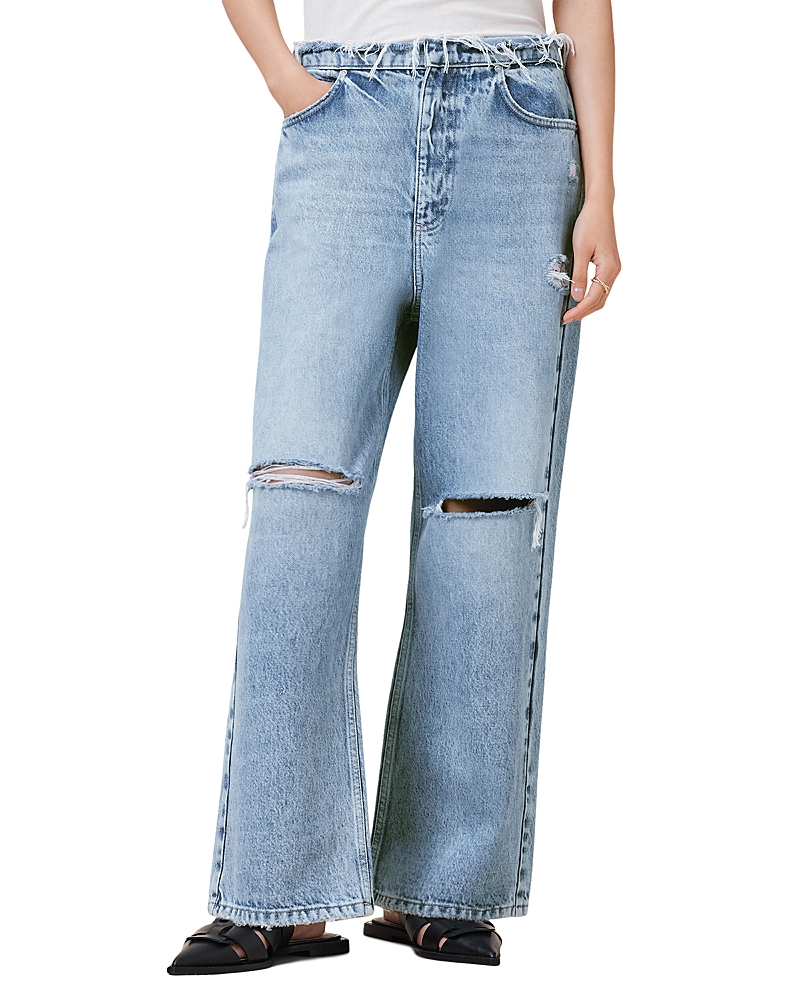 ALLSAINTS BLAKE FRAY HIGH RISE WIDE LEG JEANS IN LIGHT INDIGO