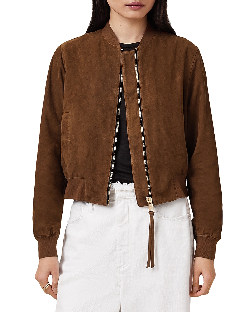 Allsaints Orten Suede Bomber Jacket In Cognac Brown