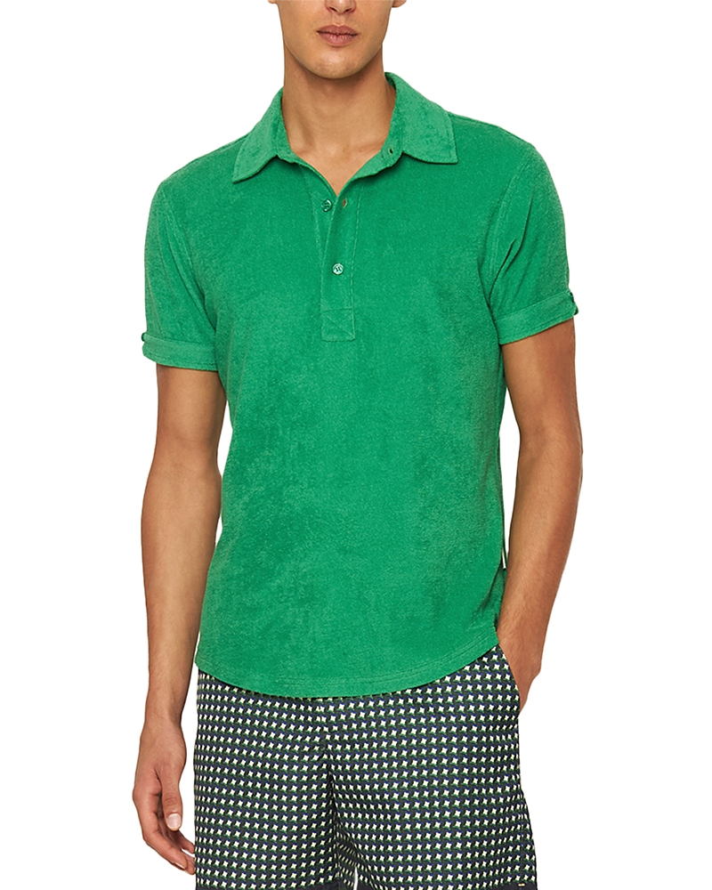 Orlebar Brown Sebastian Tailored Toweling Polo Shirt In Caddie Green