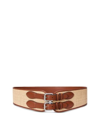Ralph Lauren - Raffia & Leather Double Buckle Wide Belt