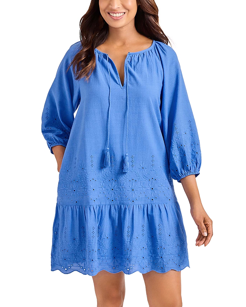 Tommy Bahama Eyelet Cove Embroidered Organic Cotton Cover-up Dress In Paradiso Blue