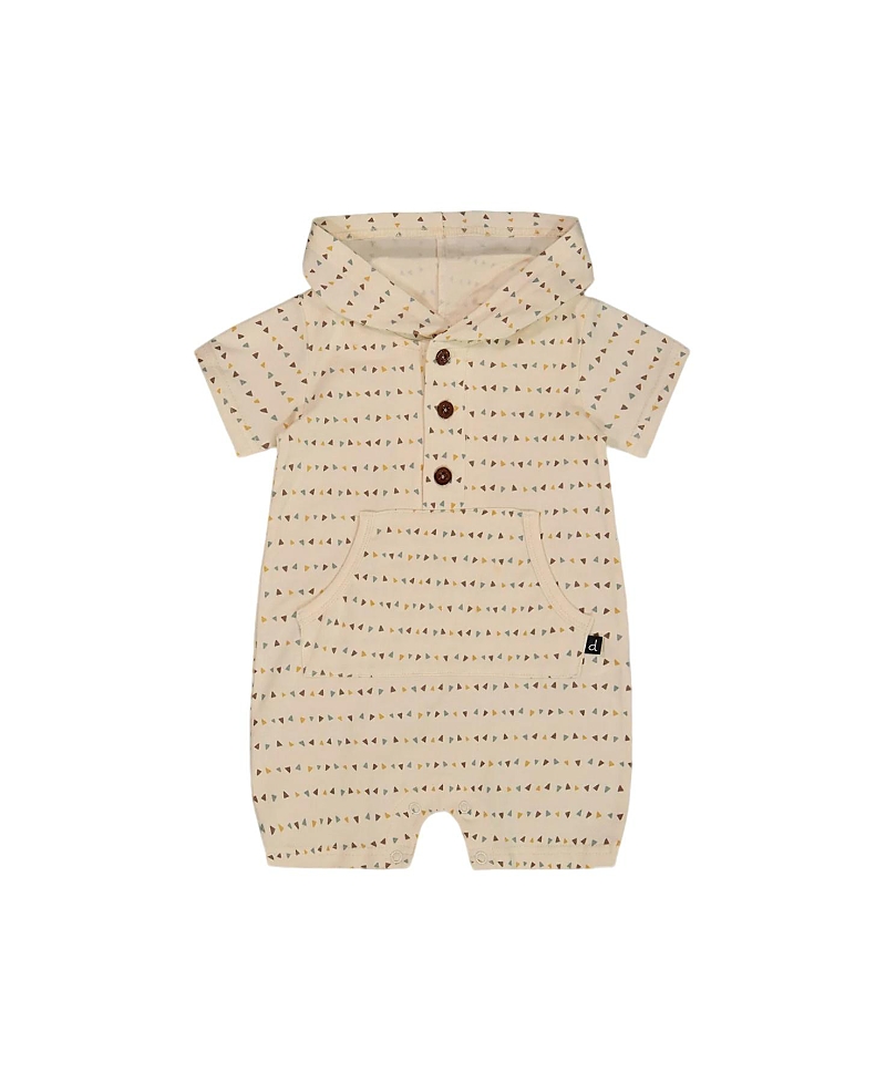 Deux Par Deux Boys' Printed Organic Cotton Hooded Romper - Baby In Off-white