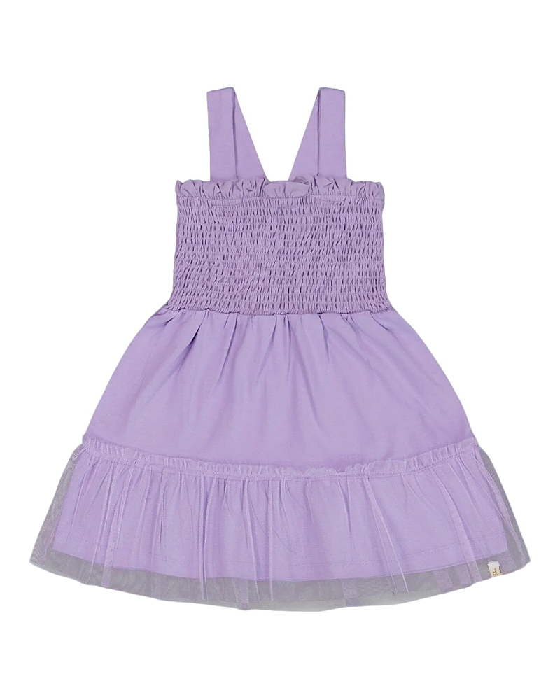 Deux Par Deux Girls' Smocked Organic Cotton Dress With Mesh Frill - Big Kid In Lilac