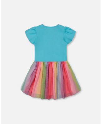  Girls' Bi-Material Dress with Printed Mesh Skirt - Big Kid