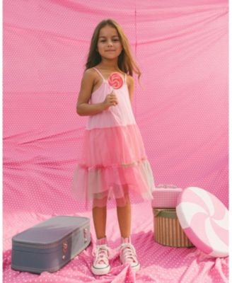  Girls' Sleeveless Color Block Tulle Dress - Big Kid