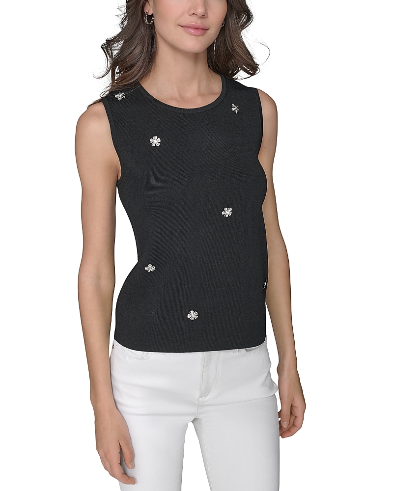 Karl Lagerfeld Embellished Knit Top In Black