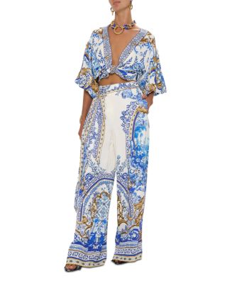 Camilla Scarf Belt Wide Leg Pant in Azul Adventures