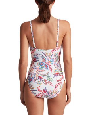 Printed U Wire Over The Shoulder One Piece Swimsuit