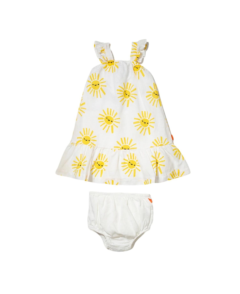 Mon Coeur Girls' Linen Sun Ruffle Dress - Baby In Natural/yellow
