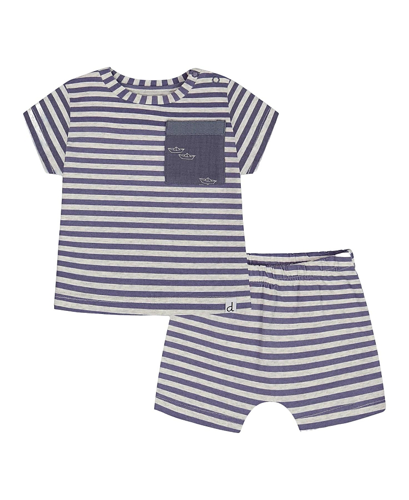 Deux Par Deux Boys' Organic Cotton Short Sleeve Top And Short Set - Baby In Striped Navy